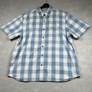 Carhartt Shirt Mens 2XL XXL Blue Plaid Relaxed Fit Casual Preppy Workwear Logo